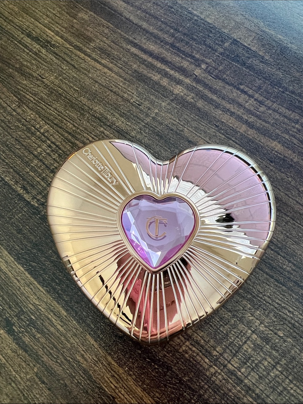 Charlotte Tilbury Heart-Shaped Metallic Rose Gold Compact - Flawless Pink